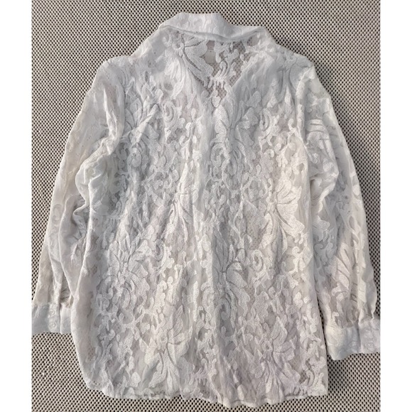 Chicos All Over White Lace Blouse Size 2 L/XL/12 Button Down Sheer Shirt Classic - Picture 6 of 6